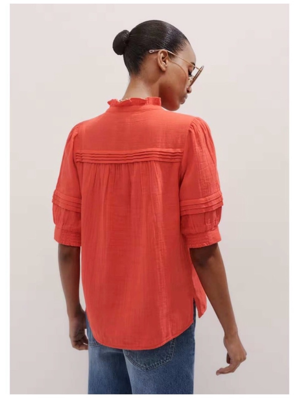 ME+EM Summer Blouse Cotton Cheesecloth Papaya Orange size 12 - Picture 5 of 9